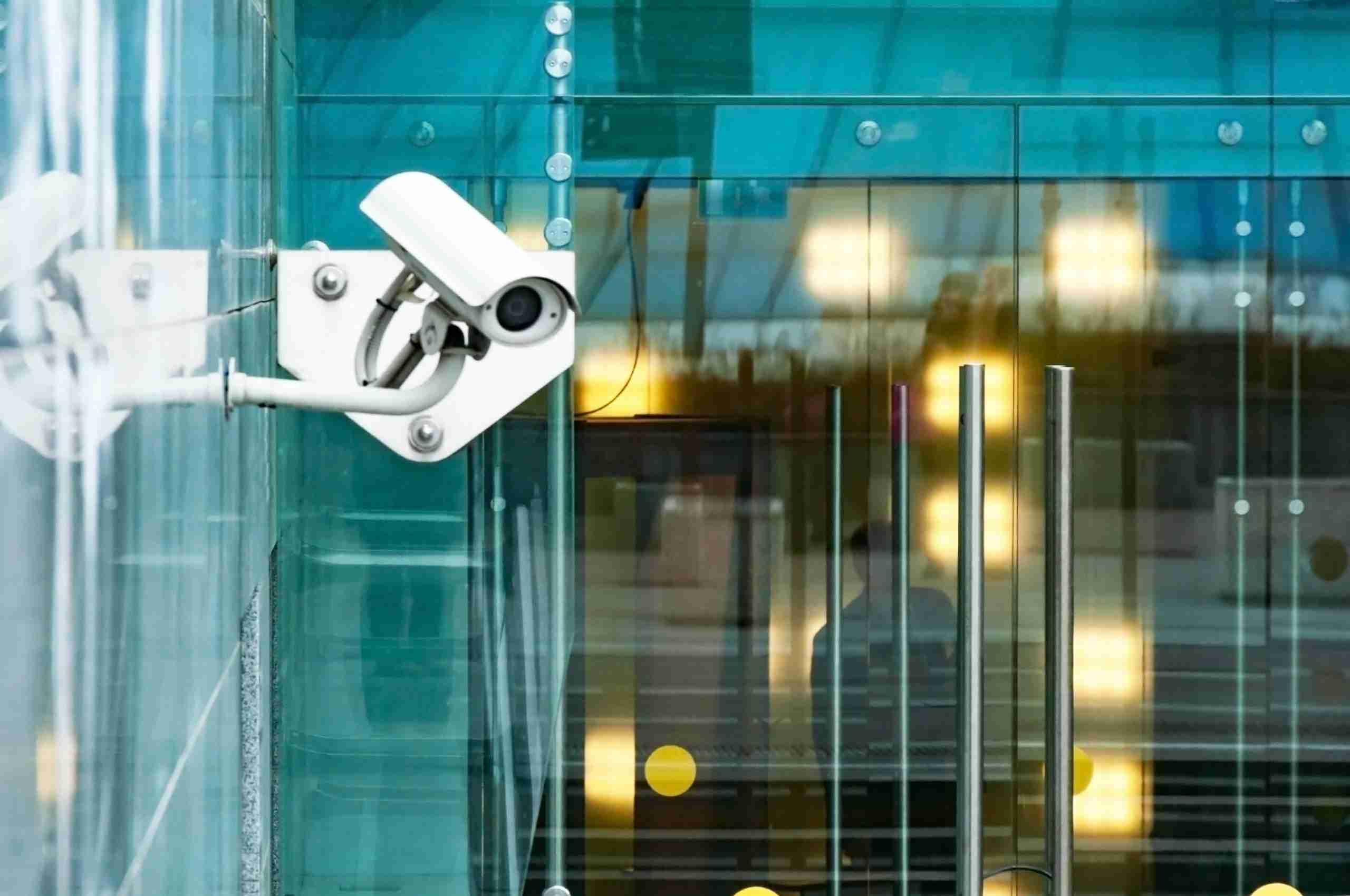 security surveillance at office building entrance