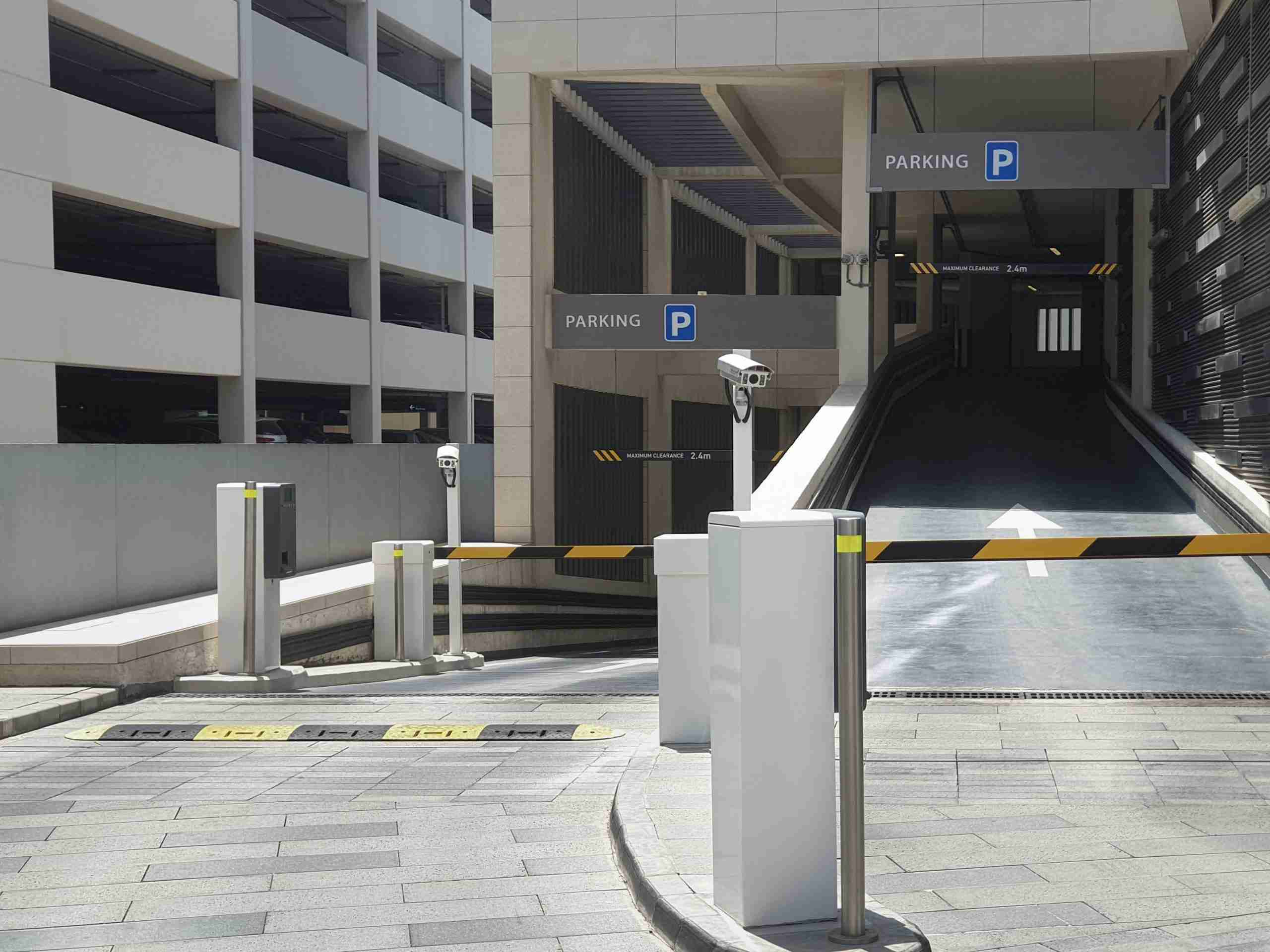 secure parking garage with license plate recognition cameras